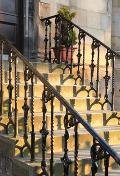 Sun setting on beautiful old staircase Stock-Fotos