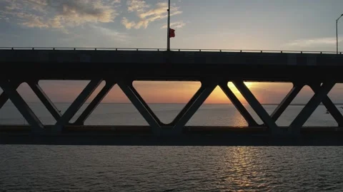 Sun is setting behind largest bridge of Bangladesh name Padma Bridge 動画素材 249307469