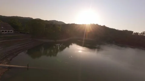 Sun Setting Behind Mountains, Aerial Drone View, Switzerland Stock Footage 341236698