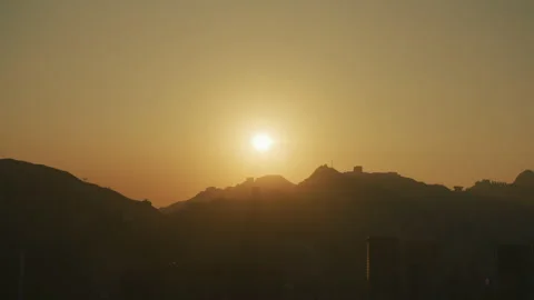 Sun Setting Behind the Mountains of Hong Kong Island, 4K. Stock Footage 145106107