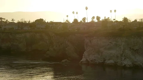 Sun Setting Behind Palms Trees California Coast Video stock 90069699