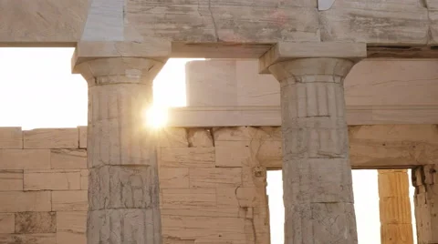 Sun setting behind the propylaea in athens, greece Stock Footage 68394054