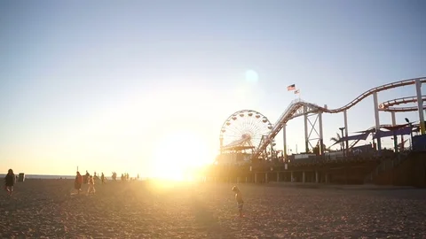 Sun Setting Behind Santa Monica Pier Stock Footage 71891927