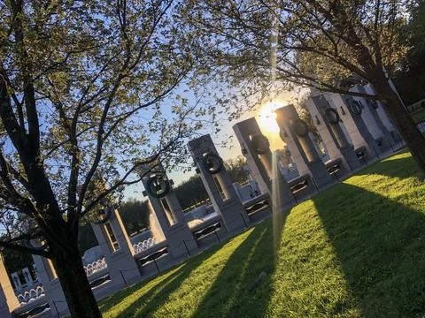 Sun Setting Behind World War II Memorial (Angled) Stock Photos