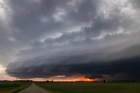 Sun Setting Beneath Supercell Storm in Minnesota - TIFF Stock Photos