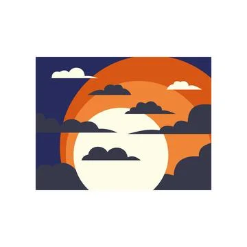 Sun setting with flat clouds in twilight sky Stock Illustration