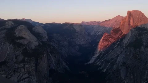 Sun setting on half dome at yosemite recorded from glacier point Stock Footage 81804061