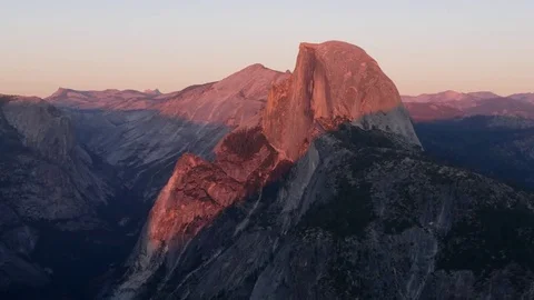 Sun setting on half dome at yosemite recorded from glacier point Stock Footage 81804069