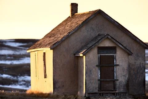 Sun Setting on old School House Stock Photos