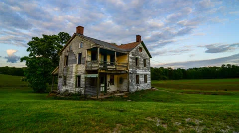 Sun Setting over Abandoned Home HDR 4K Timelapse Video stock 22957855