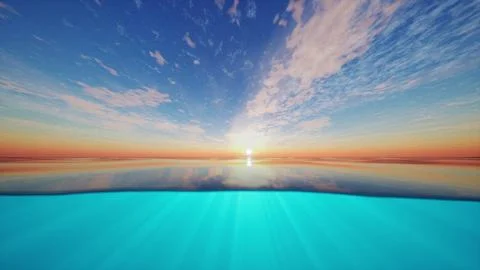 The sun is setting over a body of water Stock Illustration