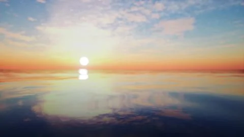 The sun is setting over a body of water Stockillustratie