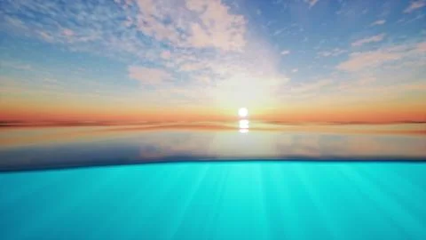 The sun is setting over a body of water Ilustração Stock