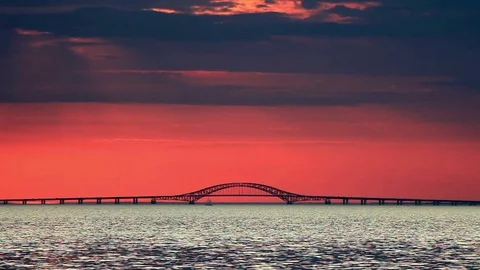 Sun Setting Over Bridge Stock Footage 89408895