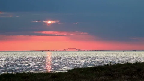 Sun Setting Over Bridge Stock-Footage 89408926
