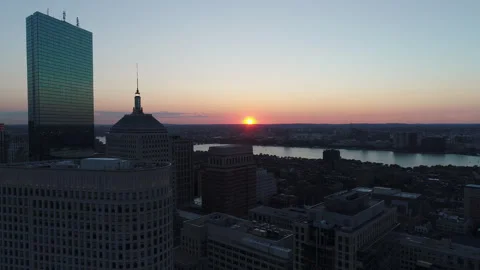 Sun Setting Over the Charles River Viewed From Bay Village, Boston Stock Footage 277915340