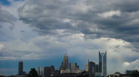 Sun setting over charlotte north carolina skyline aerial Stock-Footage 68010104