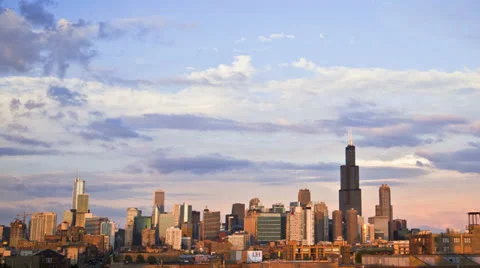 Sun setting over Chicago skyline wild colors, 4k Time Lapse Stock Footage 24817482