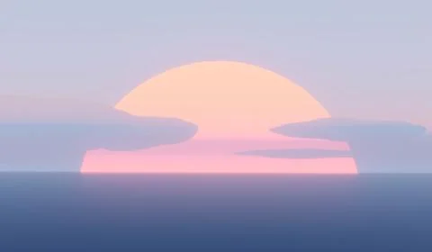 Sun setting over clouds, evening sunset background, 3d illustration Stock-Illustration