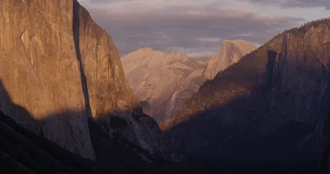 Sun setting over El Capitan, Yosemite National Park, Califorina, Shot with Red Video stock 103449949