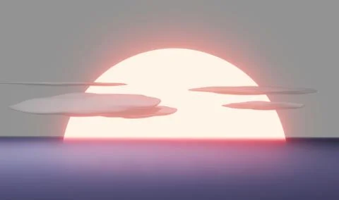 Sun setting over fog, clouds, 3d illustration Stock Illustration