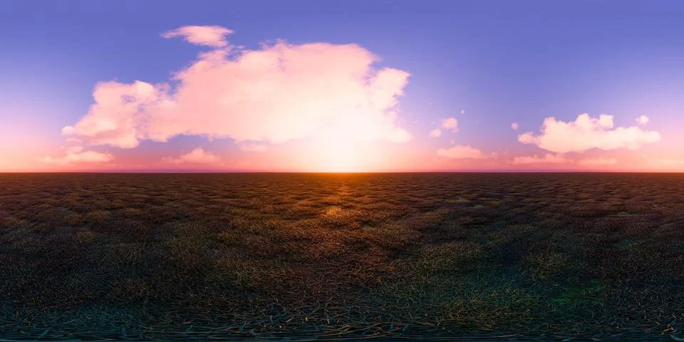 Sun setting over grass field 360 panorama vr environment map Ilustración de archivo