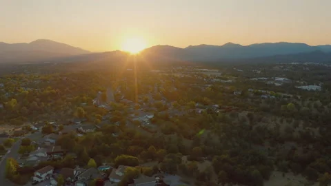 Sun Setting over Idyllic Neighborhood Stock Footage 143673757