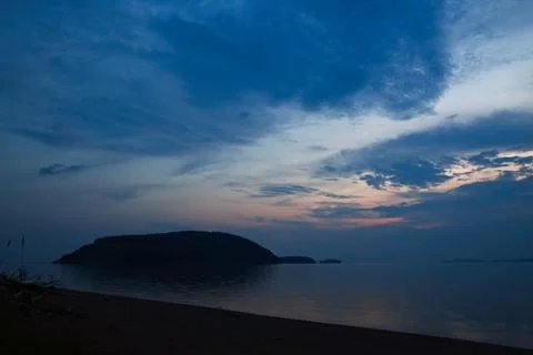 The sun setting over Moose Island, Five Islands, Nova Scotia, Canada. Stock Photos