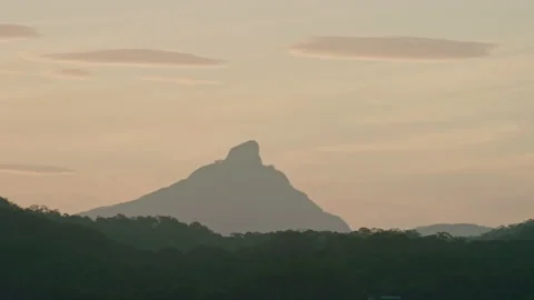 Sun setting over Mt Warning sacred aboriginal location in Australia Video stock 153140409