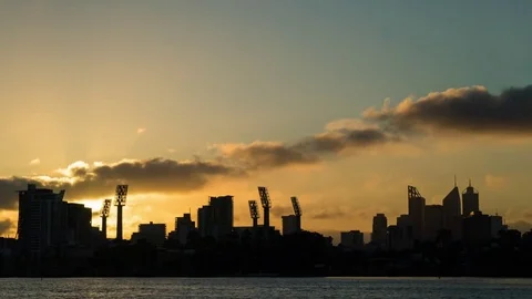 Sun setting over Perth city. Perth, Western Australia Stock Footage 81401235