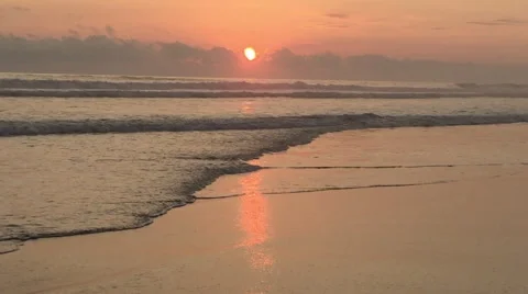 Sun Setting Over Purple Ocean, Colorful Sunset at Beach Stock Footage 49066310