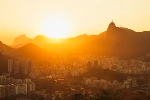 Sun setting over Rio de Janeiro, Brazil Stock Photos
