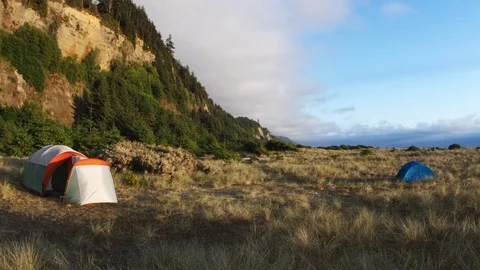 Sun setting over a rural camp site. Stock Footage 88342526