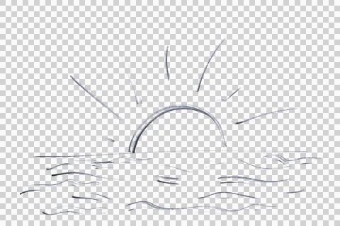 The sun setting over the sea drawn with a black marker Stock Illustration