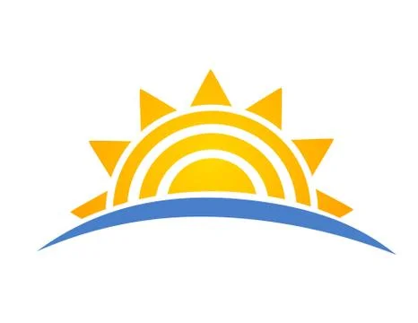 Sun setting over sea icon logo. Vacation travel concept. Vector illustration Stock Illustration