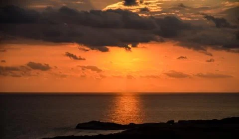 Sun setting over Son Bou, Menorca Stock Photos