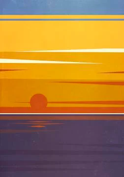 Sun setting over tranquil ocean Stock Illustration