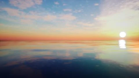 The sun is setting over the water and the clouds are reflected in the water Stockillustratie