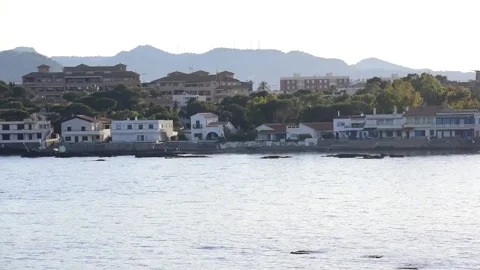 Sun setting over water horizon at cabo de palos seascape Video stock 130894844