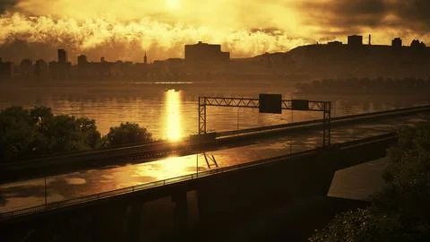 Sun Setting Over Water Stock Illustration