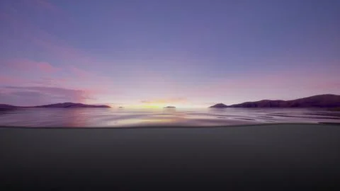 The sun is setting over the water with mountains in the background Illustrazione stock