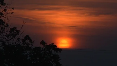 Sun Setting in a Post Apocalyptic Sky Smoke Orange Red Sunset Stock Footage 101564819