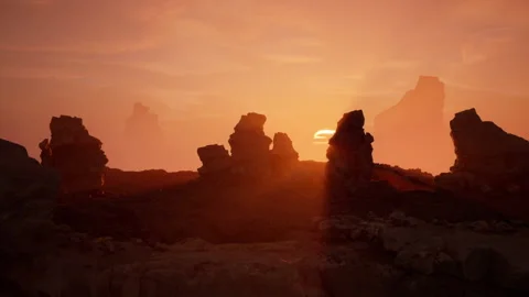 Sun Setting in Rocky Desert Stock-Footage 201348237