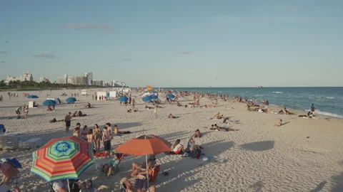 Sun setting at South Beach, Miami, Florida Stock Footage 144383690