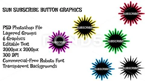Sun Shaped Subscribe Icon, Video Overlay, Social Influencers PSD Graphic Pack PSD Template