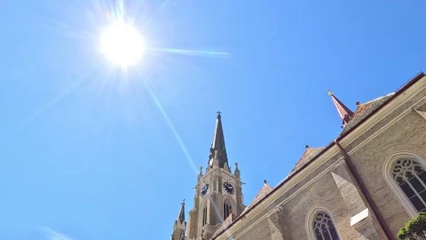 Sun Shine Bright Under Building Town Cathedral Background Stock Footage 339972436