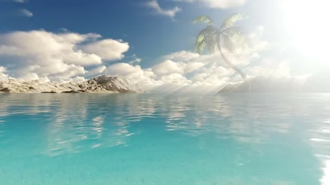 Sun shine over Coconut Tree and blue sea Stock Footage 72698777