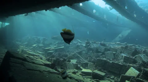 Sun shine in the ship wreck Stock Footage 22694828