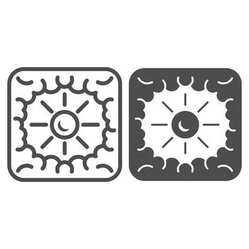 Sun shine through clouds line and solid icon, weather and climate concept Stock Illustration
