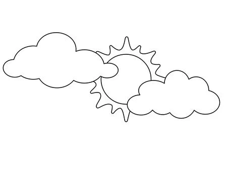 The sun shines from behind the clouds - a vector linear picture for a coloring Stock Illustration